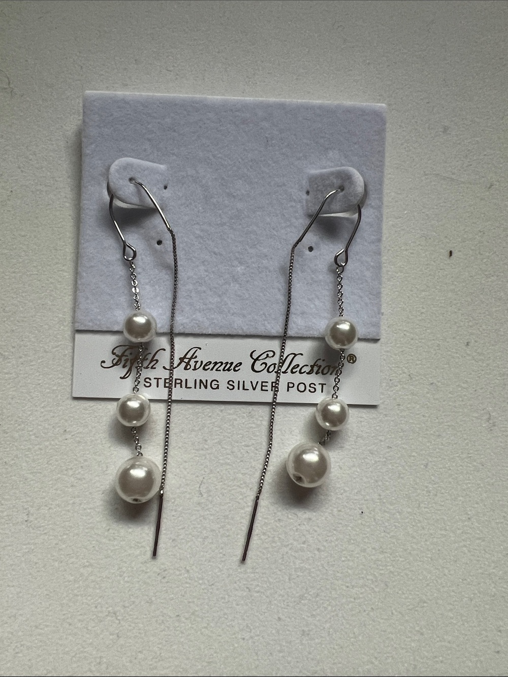 Silver Pearl Drop Threader Earrings - White